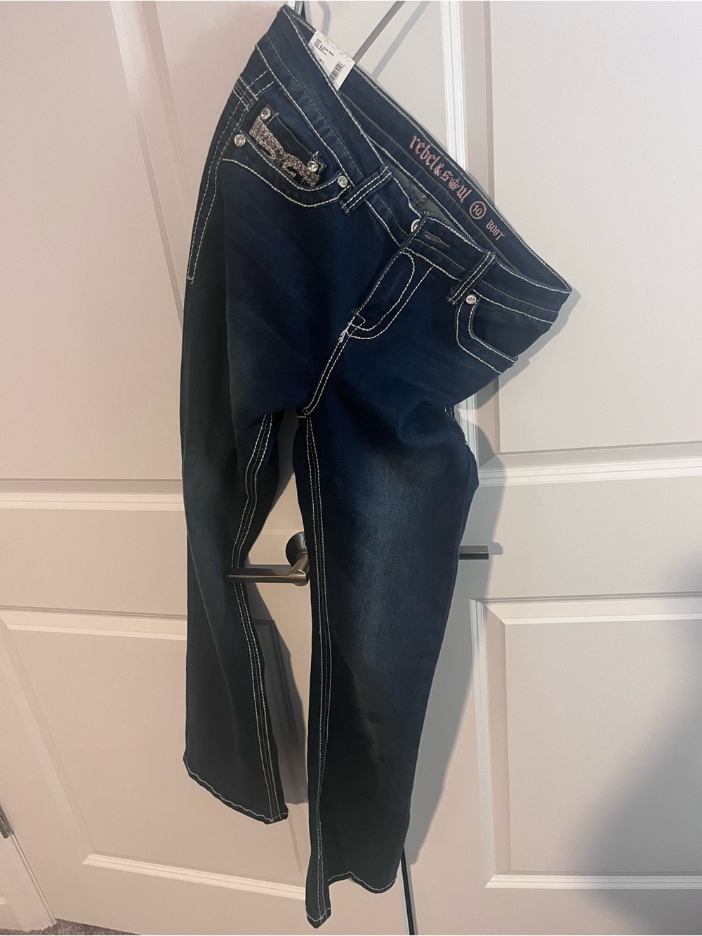 Rebel and soul Dark Blue Jeans with White Stitching